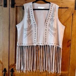 La Bellum Hillary Scott Faux Suade Vest w/Embellishments & Fringe Size 2X